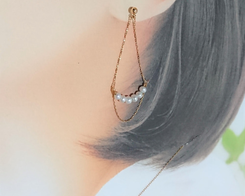 ⭐️K18 扇形 真珠 チェーン ピアス イヤリング シンプル 華やか 保証