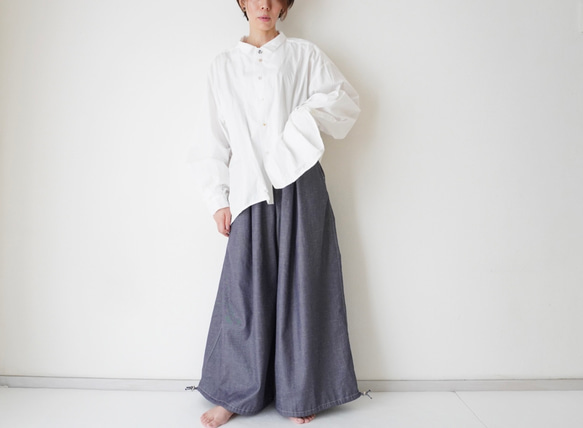 relaxing・2wayデニムパンツ　ワイドマキシ/バルーン・アラジンパンツ　cotton/flax 5枚目の画像