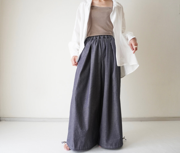 relaxing・2wayデニムパンツ　ワイドマキシ/バルーン・アラジンパンツ　cotton/flax 3枚目の画像