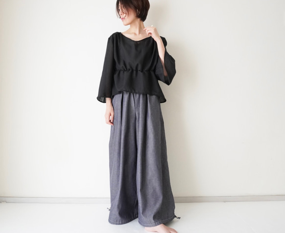 relaxing・2wayデニムパンツ　ワイドマキシ/バルーン・アラジンパンツ　cotton/flax 6枚目の画像