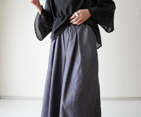 relaxing・2wayデニムパンツ　ワイドマキシ/バルーン・アラジンパンツ　cotton/flax 14枚目の画像