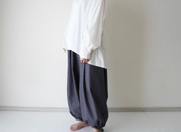 relaxing・2wayデニムパンツ　ワイドマキシ/バルーン・アラジンパンツ　cotton/flax 10枚目の画像