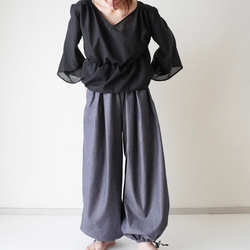 relaxing・2wayデニムパンツ　ワイドマキシ/バルーン・アラジンパンツ　cotton/flax 2枚目の画像