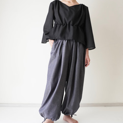 relaxing・2wayデニムパンツ　ワイドマキシ/バルーン・アラジンパンツ　cotton/flax 1枚目の画像