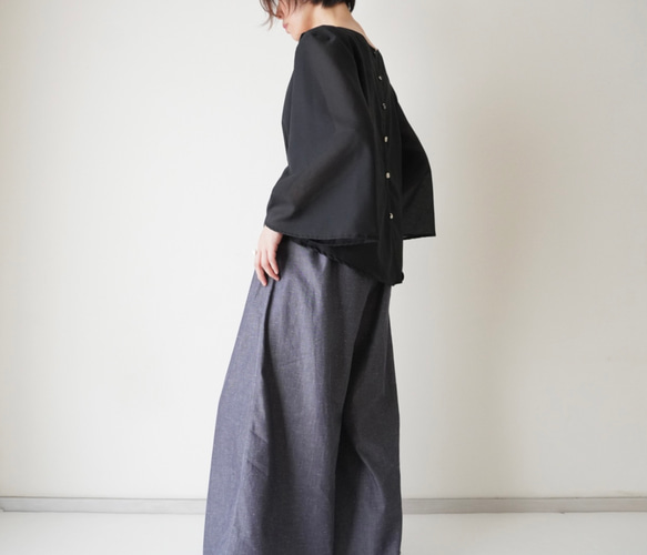 relaxing・2wayデニムパンツ　ワイドマキシ/バルーン・アラジンパンツ　cotton/flax 7枚目の画像