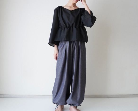 relaxing・2wayデニムパンツ　ワイドマキシ/バルーン・アラジンパンツ　cotton/flax 12枚目の画像