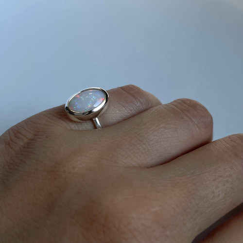 14k ♥オパールリング♦8号 ☆遊色の輝き☆ホワイトオパールリング サイズ8号