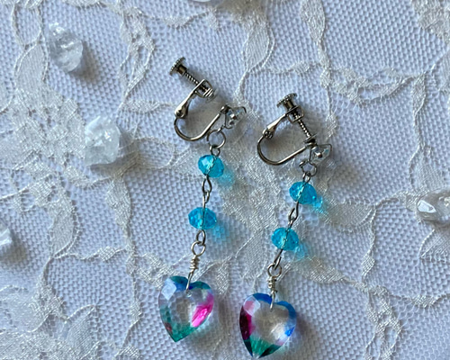 アイリスガラス イヤリング ハンドメイド ヴィンテージ ガラス ハート