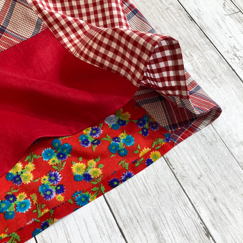 イタリア製花フラワー柄＆リネン100％＆播州織チェックのレッド系