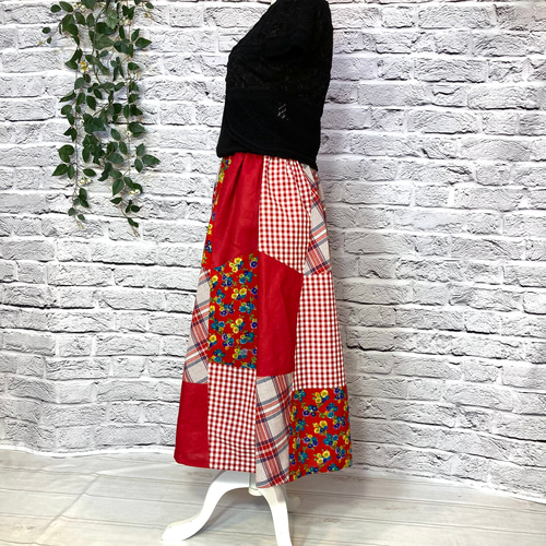 イタリア製花フラワー柄&リネン100%&播州織チェックのレッド イタリア製花フラワー柄&リネン100%&播州織チェックのレッド