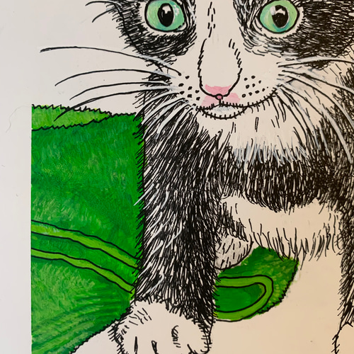 絵/絵画/A5/原画/手書き/ペン画/アクリル画/猫/ハチワレ/仔猫