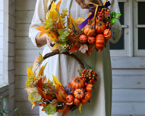 専用＊Halloween＊パンプキン＆オリーブ　シックナチュラル フェイクリース 専用＊Halloween＊パンプキン＆オリーブ シックナチュラル フェイク