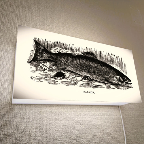 版画風】サーモン 鮭 釣り フィッシング アウトドア ガレージ