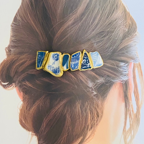 真夜中の海 金継ぎヘアバレッタ 海 能登 能登半島 シー陶器 