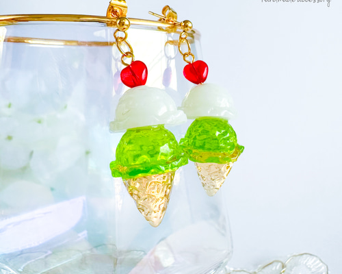 メロンクリームソーダ風アイスクリームピアス/イヤリング ピアス