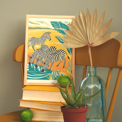 しまうまのイラストアートポスター☆アフリカサファリ動物園レトロ