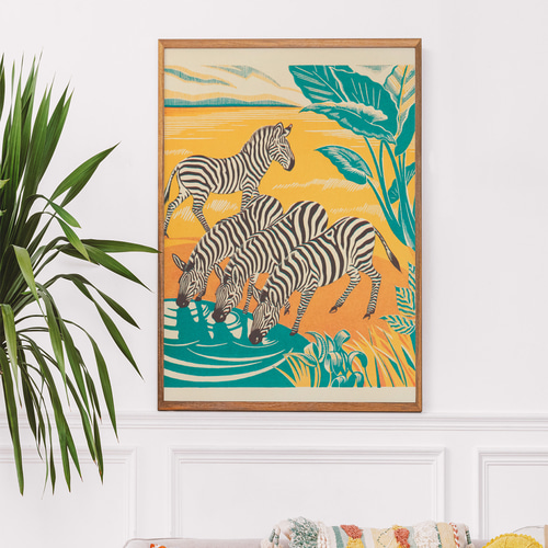 しまうまのイラストアートポスター☆アフリカサファリ動物園レトロ