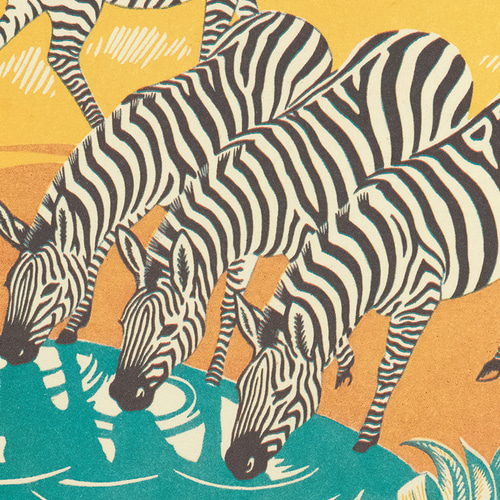 しまうまのイラストアートポスター☆アフリカサファリ動物園レトロ