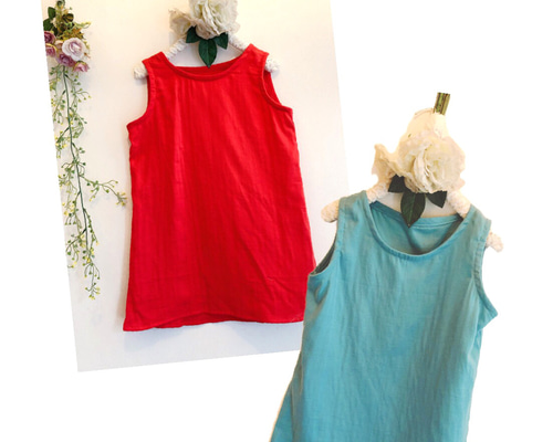 ハンドメイド　レディース　タンクトップ　ダブルガーゼ　なでしこピンク♬ ⭐️新作⭐️2枚セットふわふわcotton100%Wガーゼのインナー