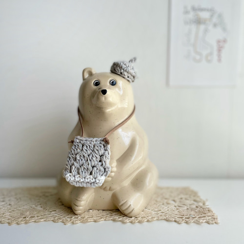 【受注制作】しろくま貯金箱　こどもの日のカブト①グレー 受注制作】しろくま貯金箱 こどもの日のカブト①グレー