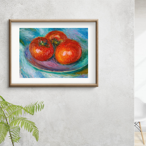 トマトの絵画アートポスター☆赤色夏野菜ナチュラルボタニカルお洒落