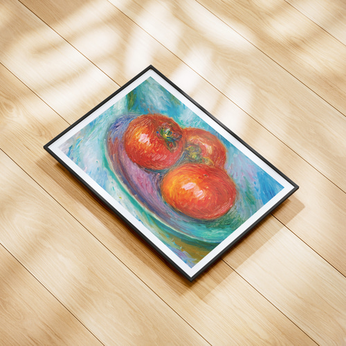 トマトの絵画アートポスター☆赤色夏野菜ナチュラルボタニカルお洒落