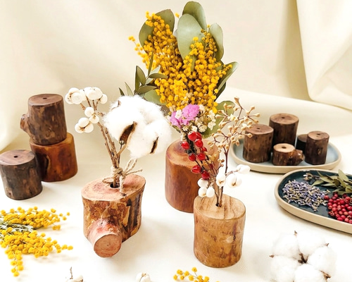 天然木】一輪挿し用 木製土台 一輪挿し・花瓶・花器 Satsuki 5／19〜24