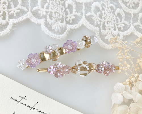 ビーズ装飾付き紫ピンクヘアクリップ ビーズ装飾付き紫ピンクヘアクリップ