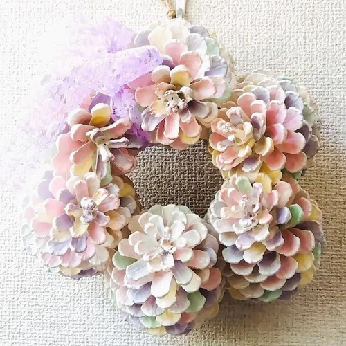 松ぼっくりリース 大王松の松かさ飾り ウォールデコ 「花しぐれ