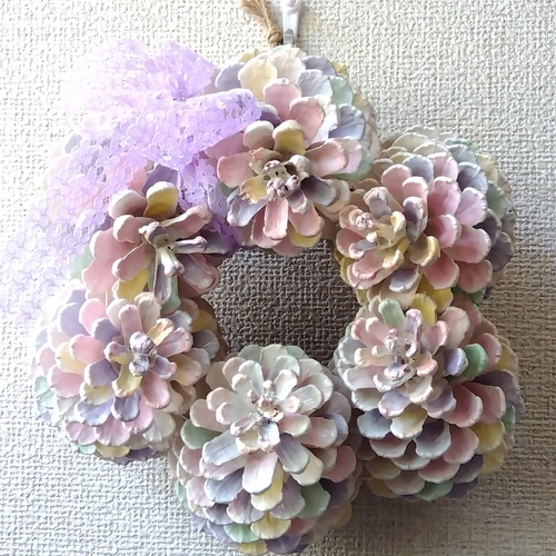 松ぼっくりリース 大王松の松かさ飾り ウォールデコ 「花しぐれ