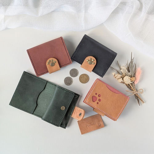 送料無料】肉球ミニ財布 4色 猫 小銭入れ カードケース レザー