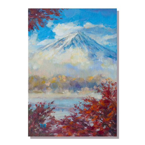 おさえゆうの、絵画、アクリル、油彩、原画1点物、赤富士 おさえゆうの