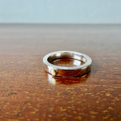 仁尾彫金『k18一粒万倍、幅3.5mm、プラチナ平打リング』ハンドメイド295b