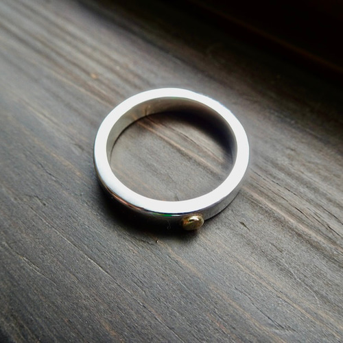 仁尾彫金『k18一粒万倍、幅3.5mm、プラチナ平打リング』ハンドメイド 