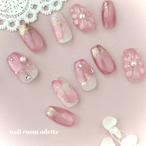 ネイルチップ ワンホン フラワー パール ワンホンネイル9選／ おとなの