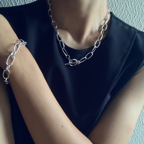 ete SV925 チェーンネックレス&ブレスレットセット ✨silver925オーバルチェーンネックレス&ブレスレット2点セット