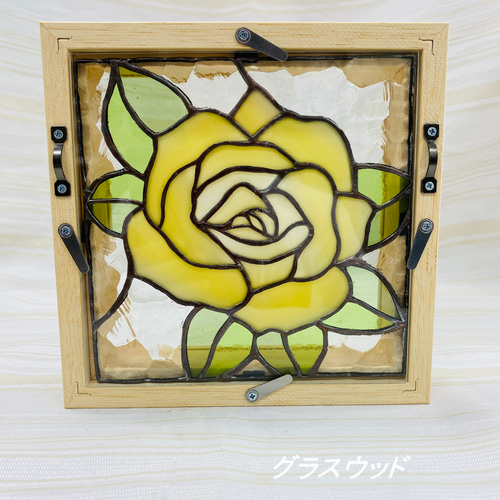 ステンドグラス　黄色い薔薇と蝶のパネル ステンドグラス 黄色の薔薇と蝶のパネル その他アート ようこ 通販