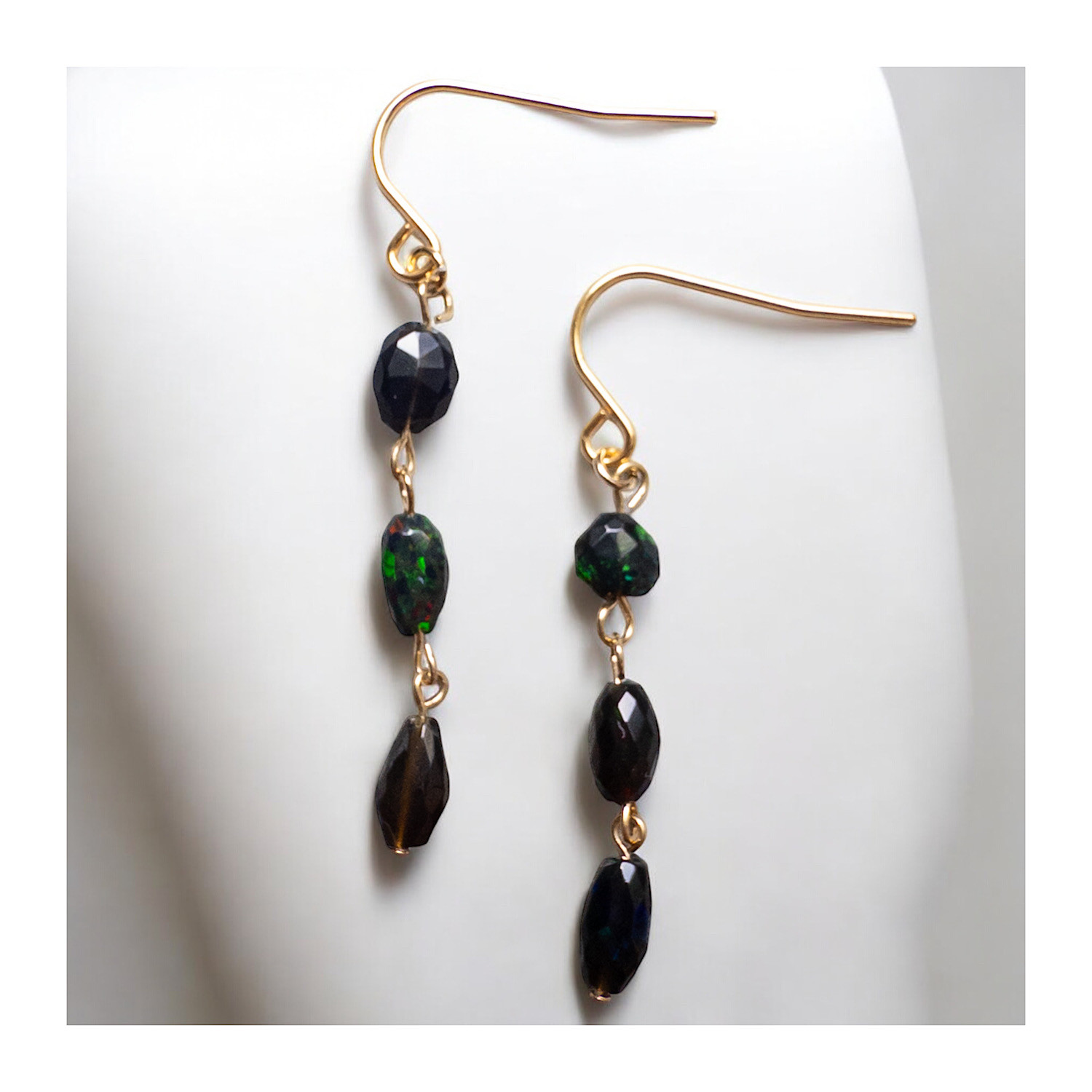 ブラックオパール2連フープピアス/イヤリング ブラックオパール2連フープピアス/イヤリング 2 連 リング ピアス