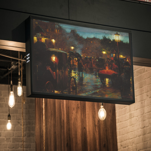 パリの夜景 モノクロアート フレーム付き パリの夜景の絵画インテリアポスター ☆雨傘フランス馬車クラシック