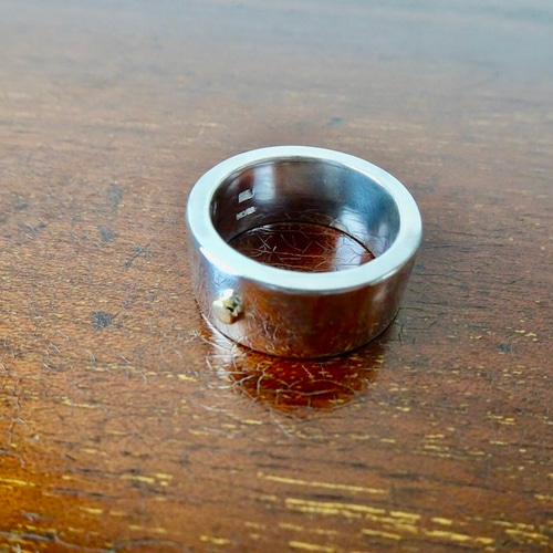 仁尾彫金『k18一粒万倍、幅1cm、プラチナ平打リング』ハンドメイド303  