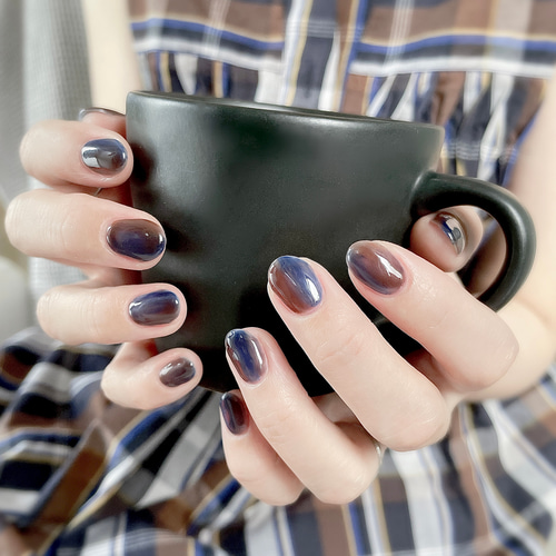 ブルーとブラウンのネイル ネイルチップ（つけ爪） しろくまnail