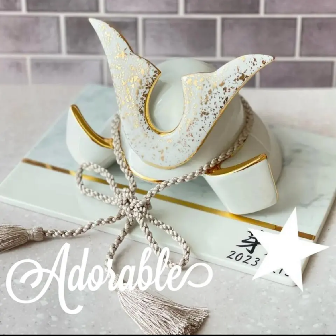 白耀（はくよう） - 美しい陶器の兜 ‖ 陶板 ‖ 忍緒 3点セット