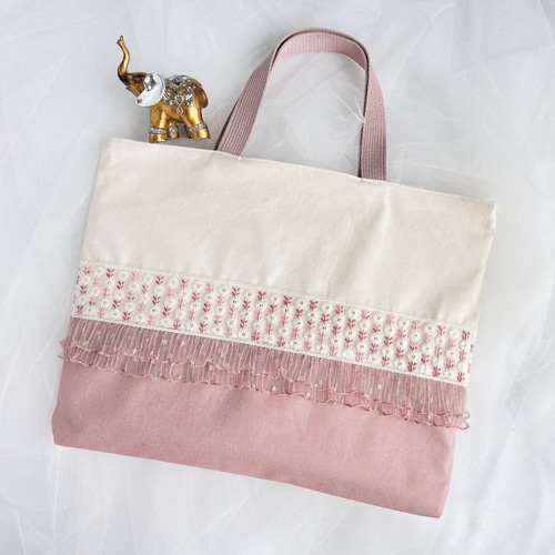 ⑅インド刺繍リボン⑅レッスンバッグ ❁小花柄❁ 両面リボン仕様