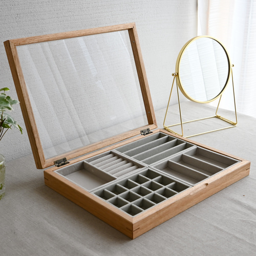 木製ショーケース(選べるトレイ) 国産無垢のクルミ ガラスケース