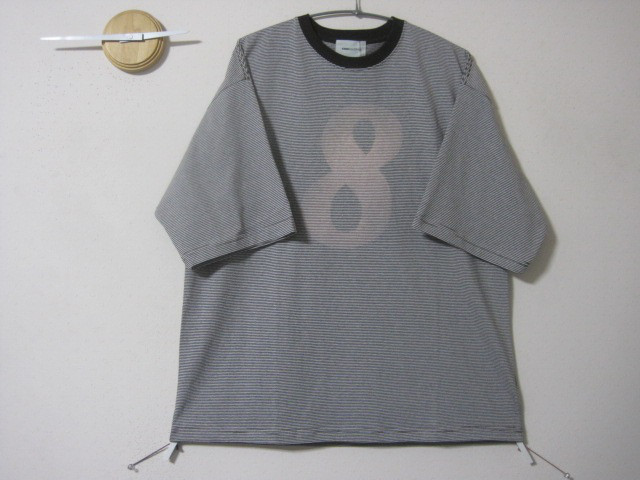 1点　ピンボーダー　透かしラージナンバー【８】リンガー　ブラウン　 　オーバーサイズ／縞／ボーダー／爽／スポーツ／ビック