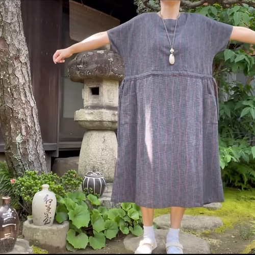 浴衣のフレンチスリーブギャザーワンピースb 着物リメイク