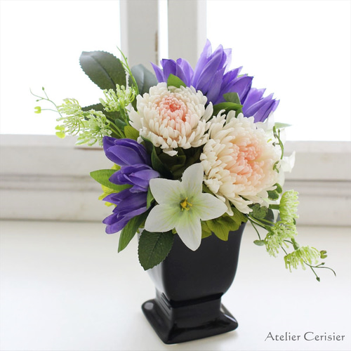 プリザーブドフラワー仏花　一対　輪菊ラズベリー　(花器なし) Alice flower プリザーブドフラワー 仏花 お供え お悔み 枯れ