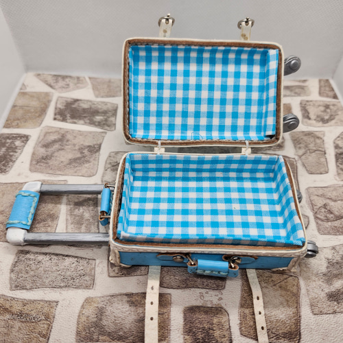 受注製作】本革1/6ドールサイズクラッシックキャリーケース（水色×白