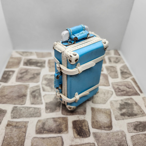 受注製作】本革1/6ドールサイズクラッシックキャリーケース（水色×白