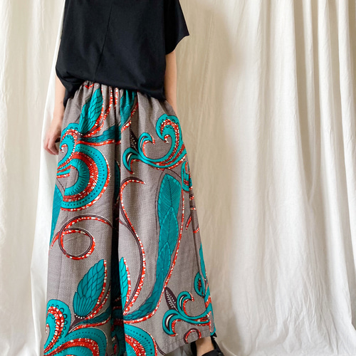 MERMEO【CU-182W】アフリカンバティック アフリカ布 ロングキュロット